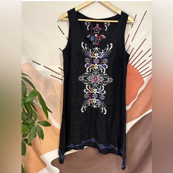 Johnny Was Black Colorful Embroidered Sleeveless Dress Size M Boho - Picture 3 of 10